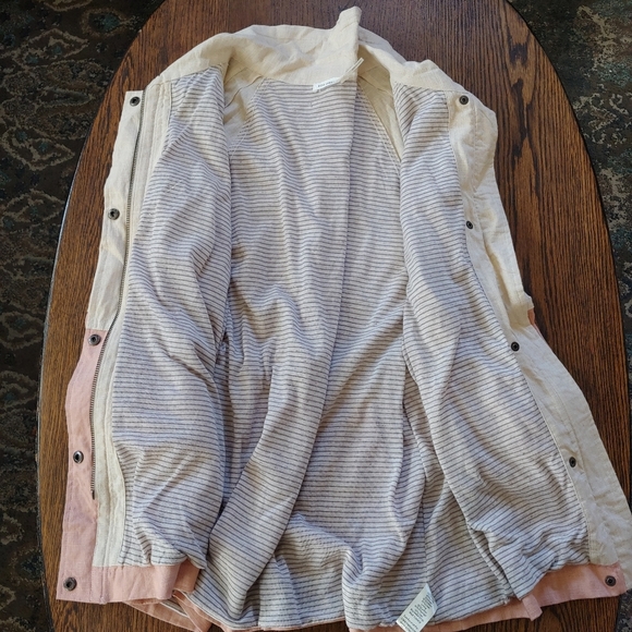 Blu Pepper Color Block Linen Light Pink Tan Utility Jacket Size Women Medium NEW - Picture 11 of 13